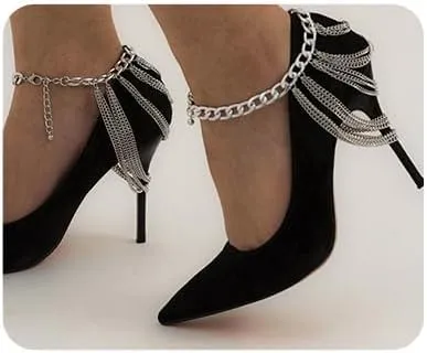 1 Pair Layered Tassel Ankle Chains for Women Boho High Heel Anklet Shoes Chain for Nightclubs Party Foot Shoes Chain