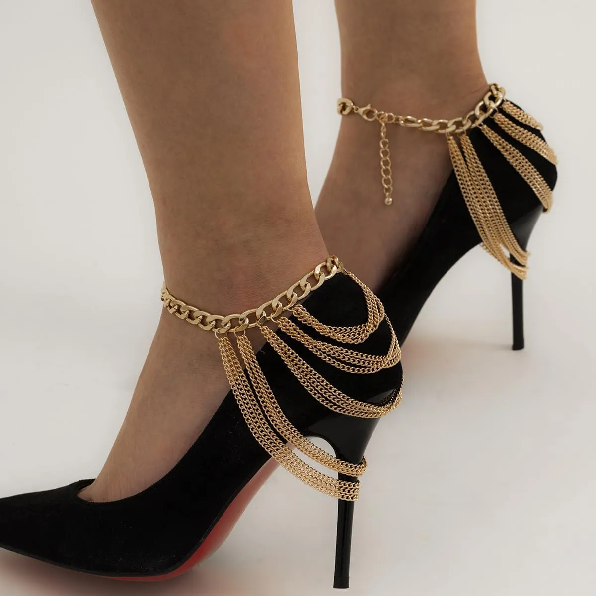 1 Pair Layered Tassel Ankle Chains for Women Boho High Heel Anklet Shoes Chain for Nightclubs Party Foot Shoes Chain