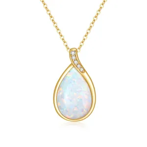 14K Solid Gold White Opal /Moss AgateNecklace for Women Dainty Pear Shape Teardrop Pendant Opal Opal Jewelry Gifts