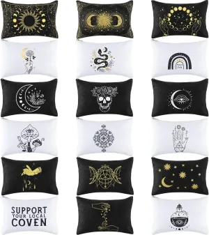 18 Pieces Moon Witch Zipper Pouch Bag Tarot Cards Phase Bag Witch Purse Gothic Aesthetic Canvas Makeup Bags Witchy Crystals Toiletry Bags Witchcraft Snake Cosmetic Bags for Women Girls