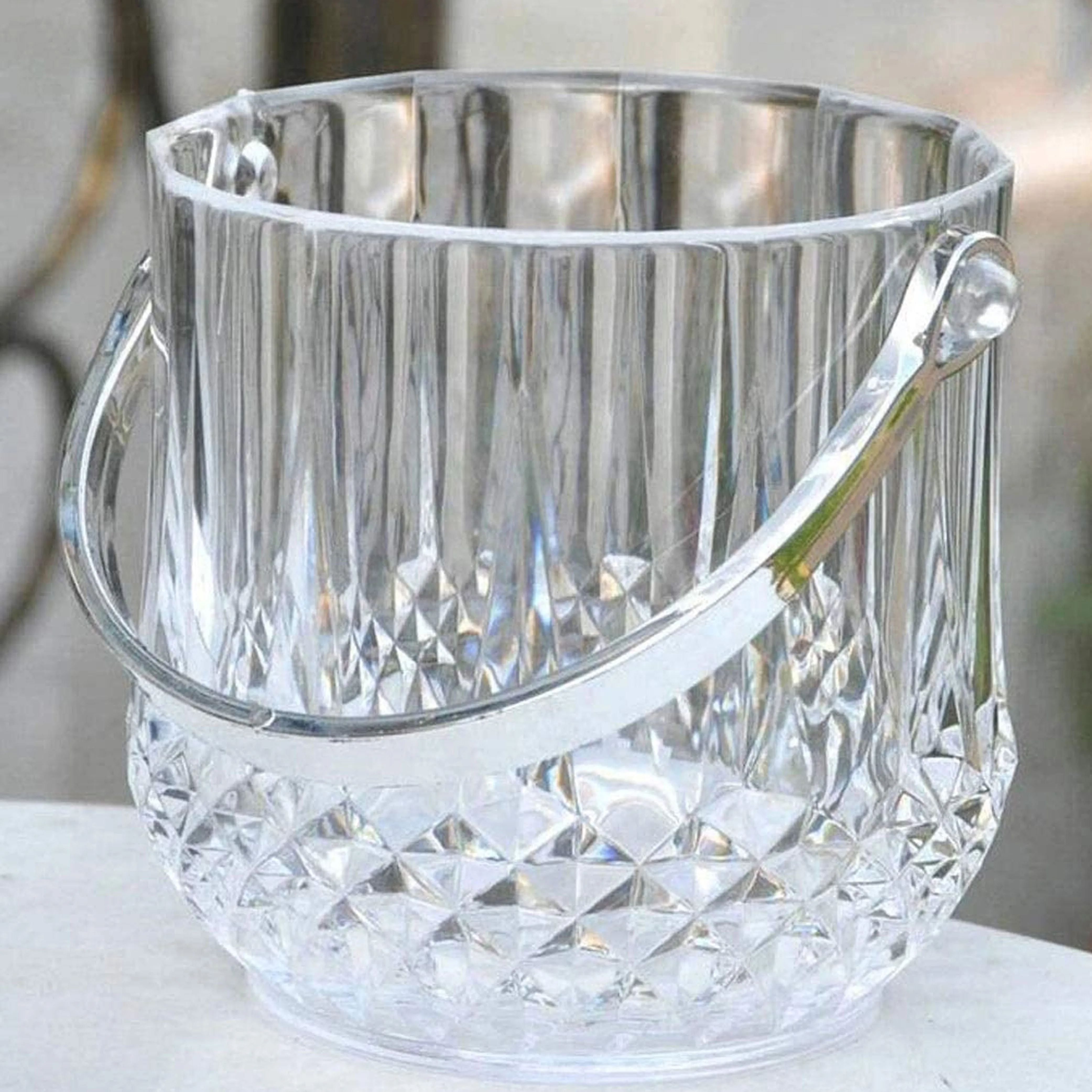 2 Ice Bucket Server Clear Crystal Bowl Cooler Plastic Wine Chiller BPA Free 40oz