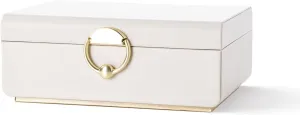 2 Layer Jewelry Box for Women, Jewelry Organizer with Removable Tray, Gold Handle, Jewelry Storage for Necklace Bracelet Earrings Rings, Cream White