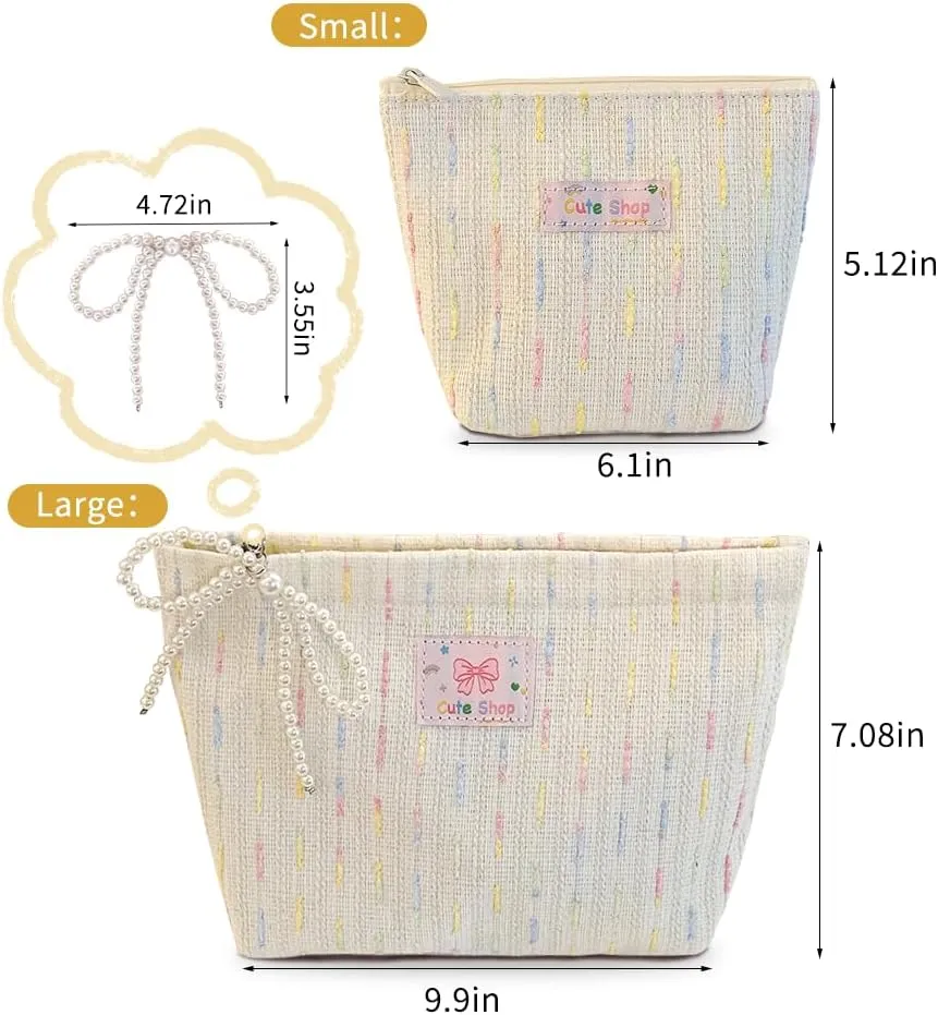 2 PCS Travel Makeup Bag,Large Capacity Cosmetic Bags for Women,Travel Toiletry Stripe Cosmetic Bag,White Cosmetic Bag for Purse, Birthday Gift for Women