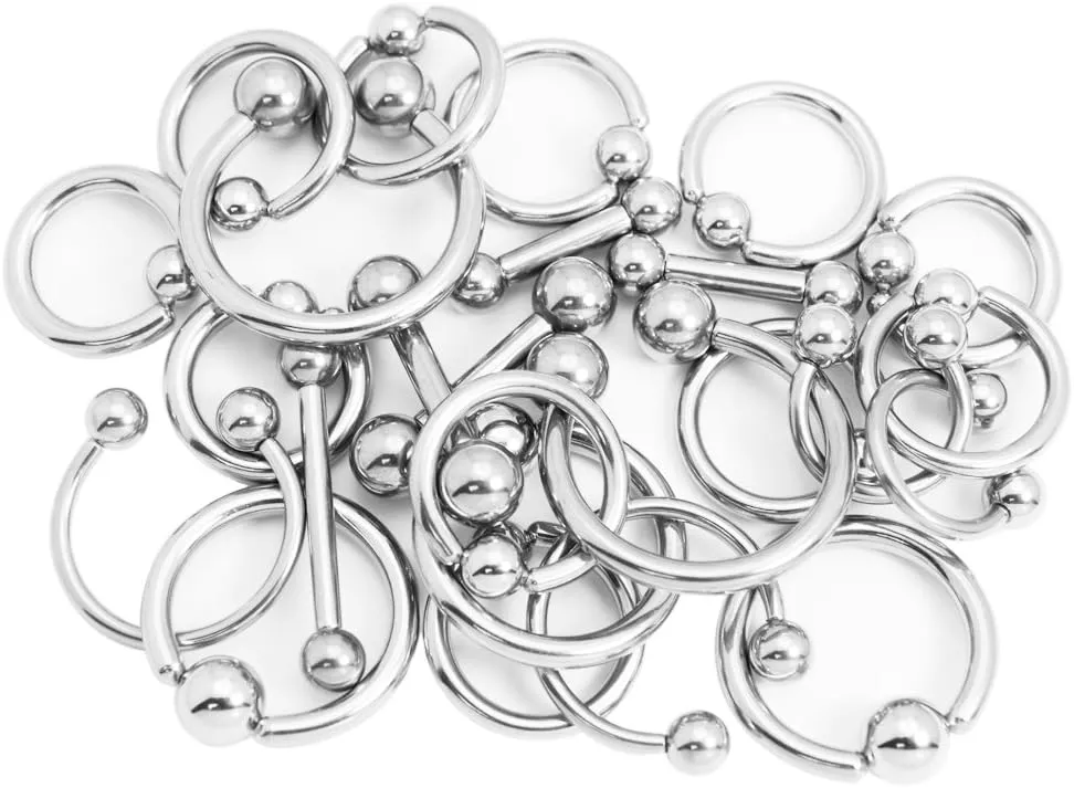 20 Mixed Body Piercing Jewelry Pack - Random Assortment of 8ga, 10ga, 12ga Jewelry