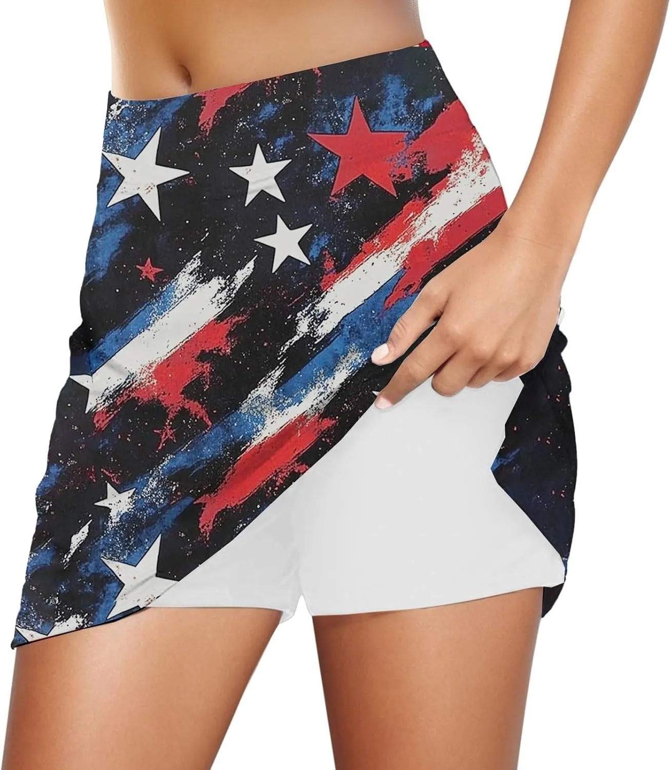 4th of July Skorts Patriotic Skirts for Women American Flag Tennis Skirts with Shorts High Waisted Summer Athletic Skort
