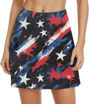 4th of July Skorts Patriotic Skirts for Women American Flag Tennis Skirts with Shorts High Waisted Summer Athletic Skort