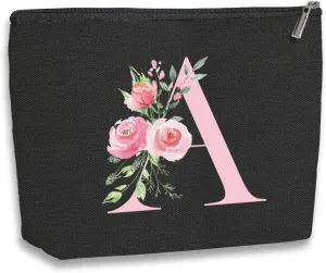 A-Z Personalized Cosmetic Bag Monogrammed Makeup Bags Bridesmaid Gifts Custom Toiletry Pouch Gifts for Women Mom Best Friend Sister Bride Bridesmaid (A)