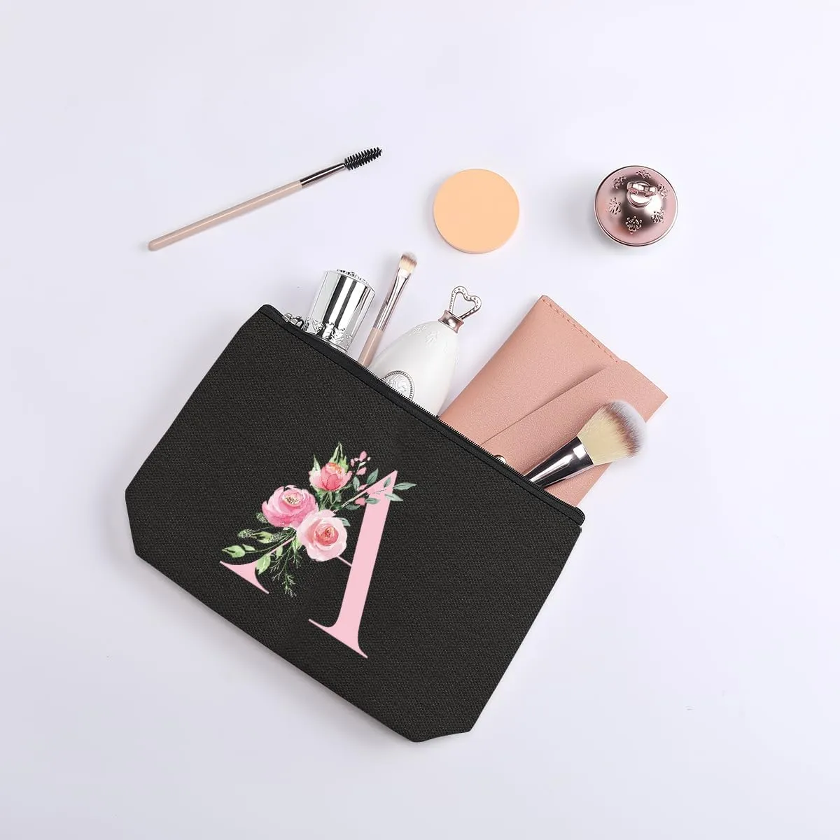 A-Z Personalized Cosmetic Bag Monogrammed Makeup Bags Bridesmaid Gifts Custom Toiletry Pouch Gifts for Women Mom Best Friend Sister Bride Bridesmaid (A)