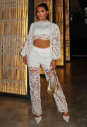Always Romantic White Crochet Lace Trouser Co-Ord Set