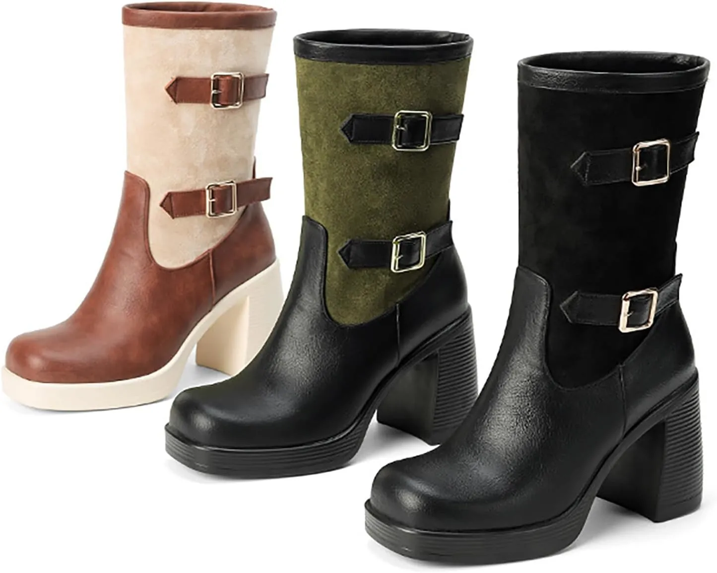 AMDBEL Ankle Boots for Women Comfy Women's Ankle Boots Patchwork Wedge Platform Chunky Heel Goth Boots Retro Western Boots