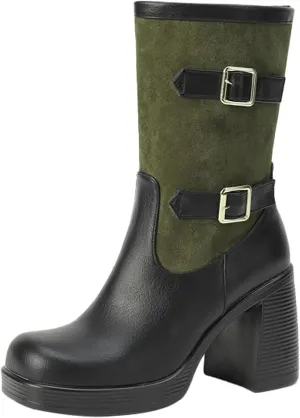 AMDBEL Ankle Boots for Women Comfy Women's Ankle Boots Patchwork Wedge Platform Chunky Heel Goth Boots Retro Western Boots