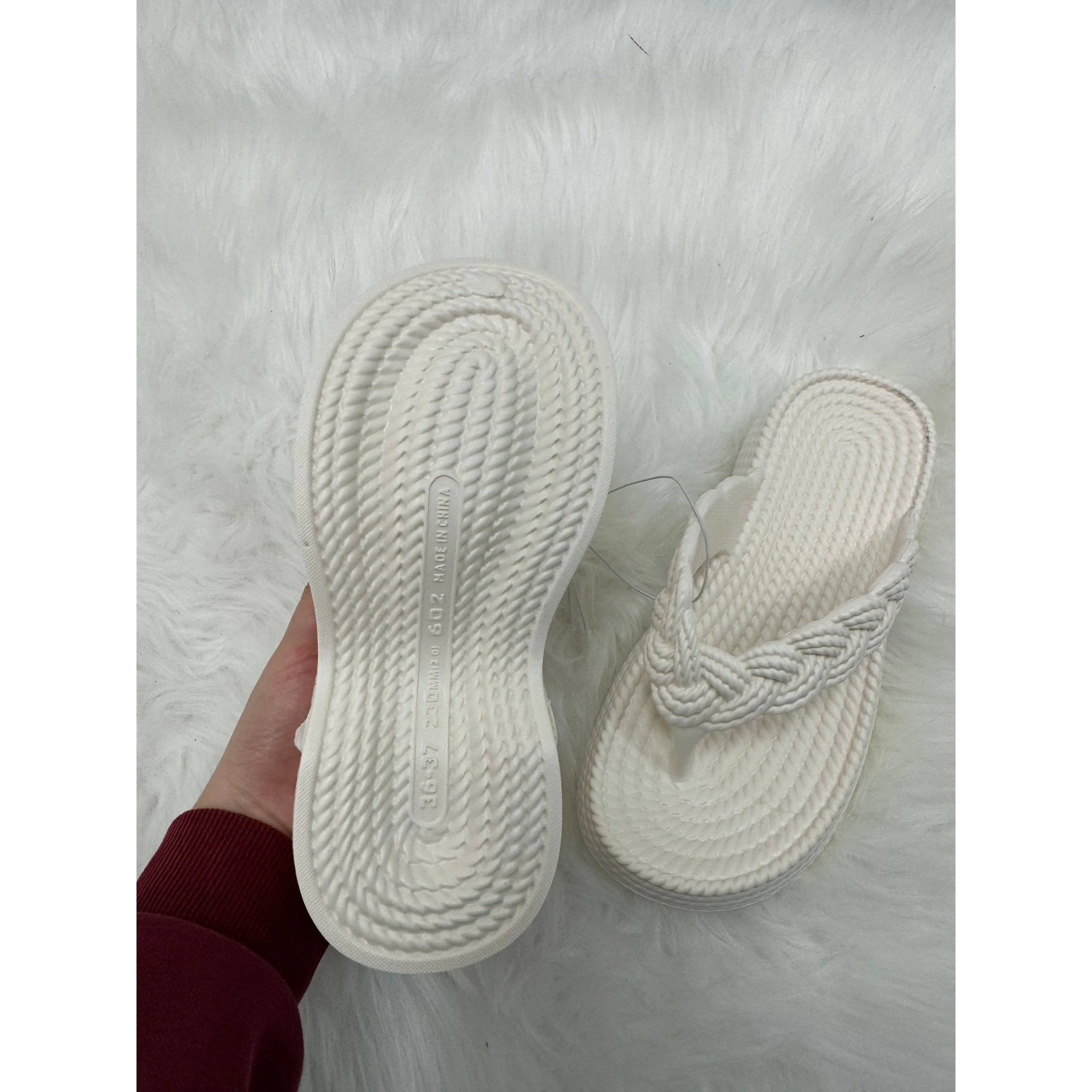 APHISON - White Braided Pattern Thick Sole Flip Flop: White