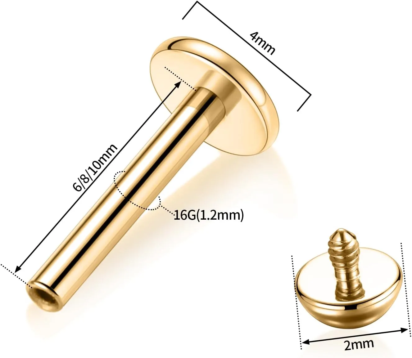 AROWRO G23 Titanium Labret Studs 16g Labret Jewelry Lip Piercing Jewelry Internally Threaded Monroe Jewelry Tragus Earrings 16g Helix Stud Cartilage Piercing