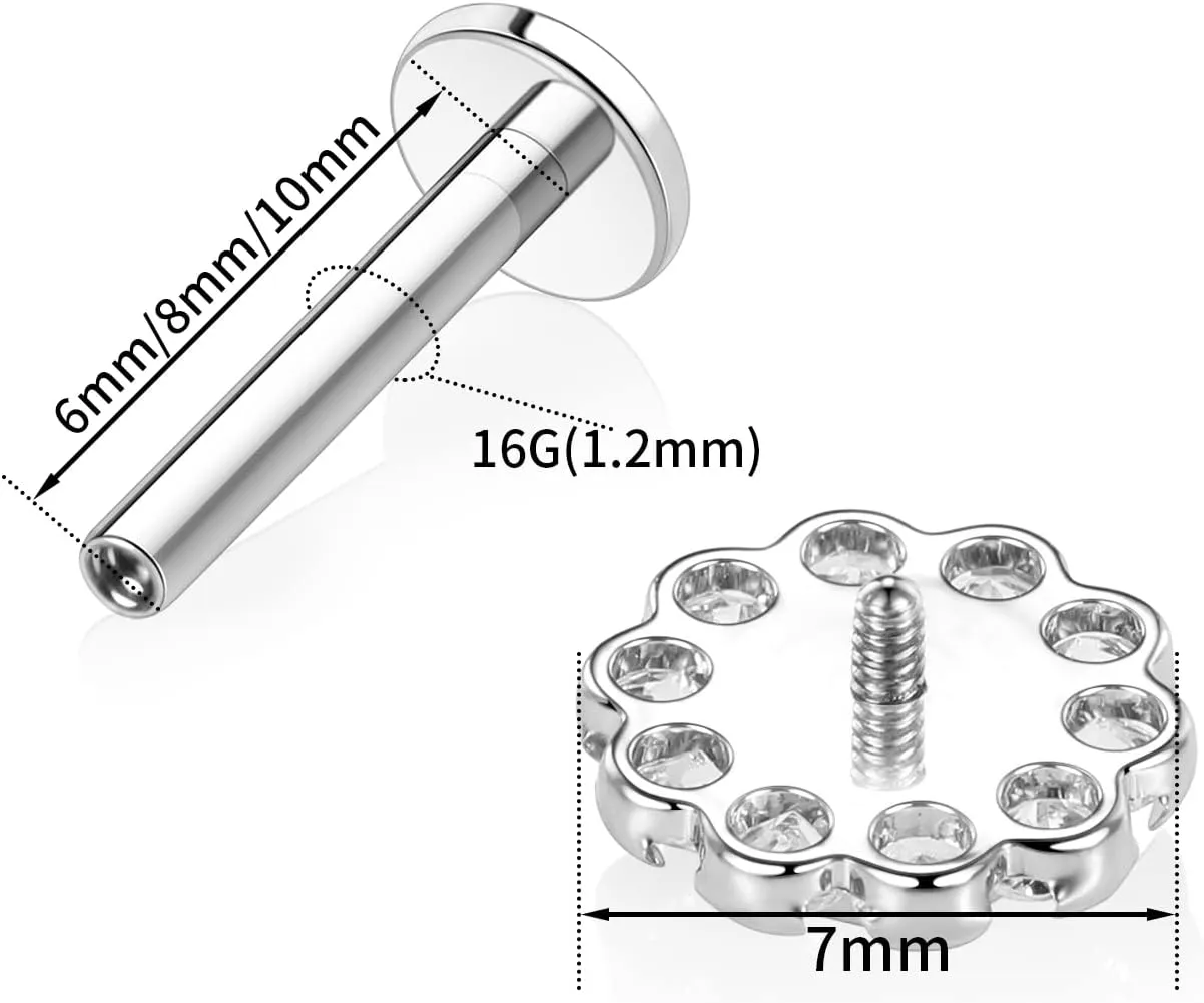 AROWRO G23 Titanium Labret Studs 16g Labret Jewelry Lip Piercing Jewelry Internally Threaded Monroe Jewelry Tragus Earrings 16g Helix Stud Cartilage Piercing