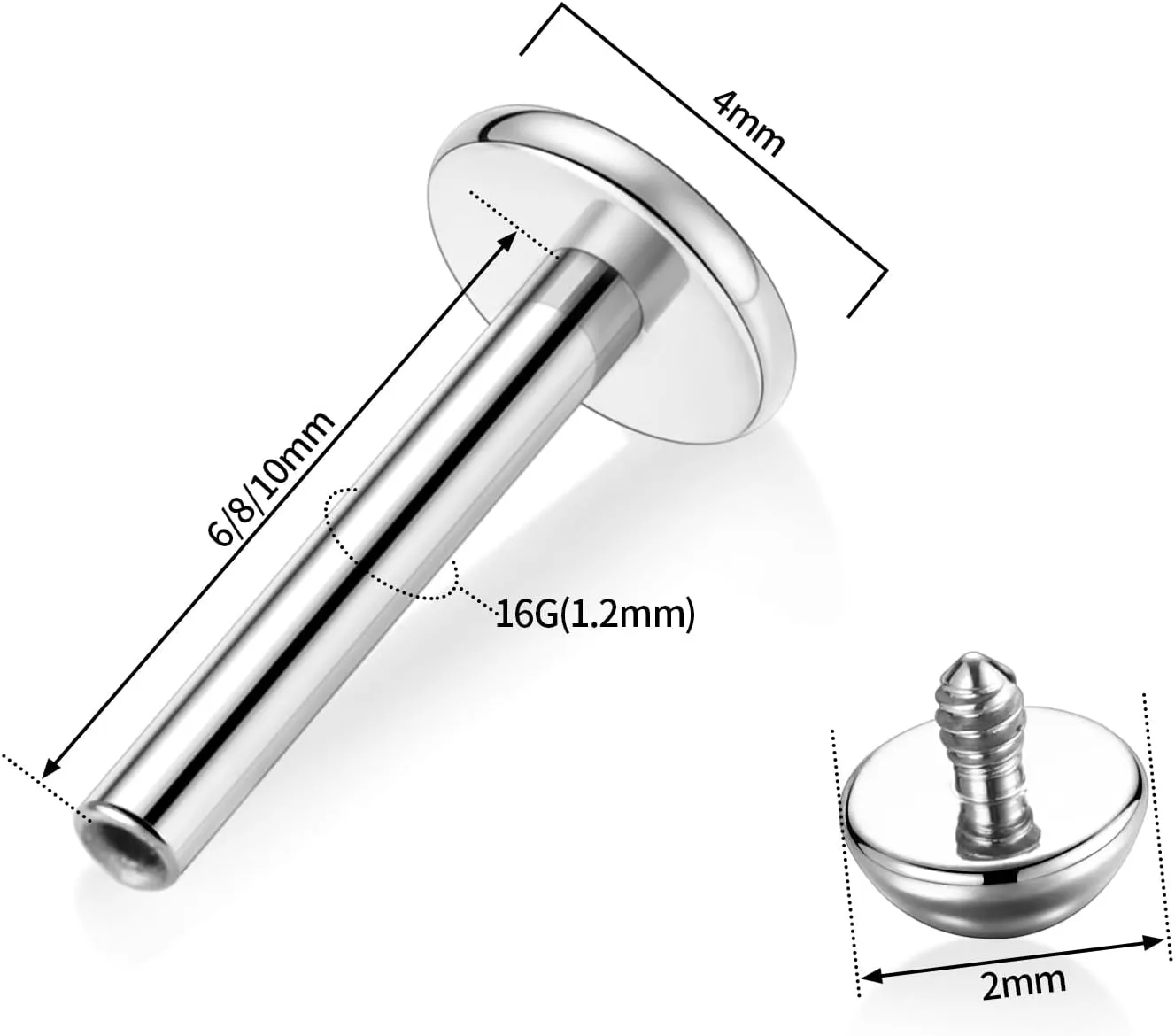 AROWRO G23 Titanium Labret Studs 16g Labret Jewelry Lip Piercing Jewelry Internally Threaded Monroe Jewelry Tragus Earrings 16g Helix Stud Cartilage Piercing