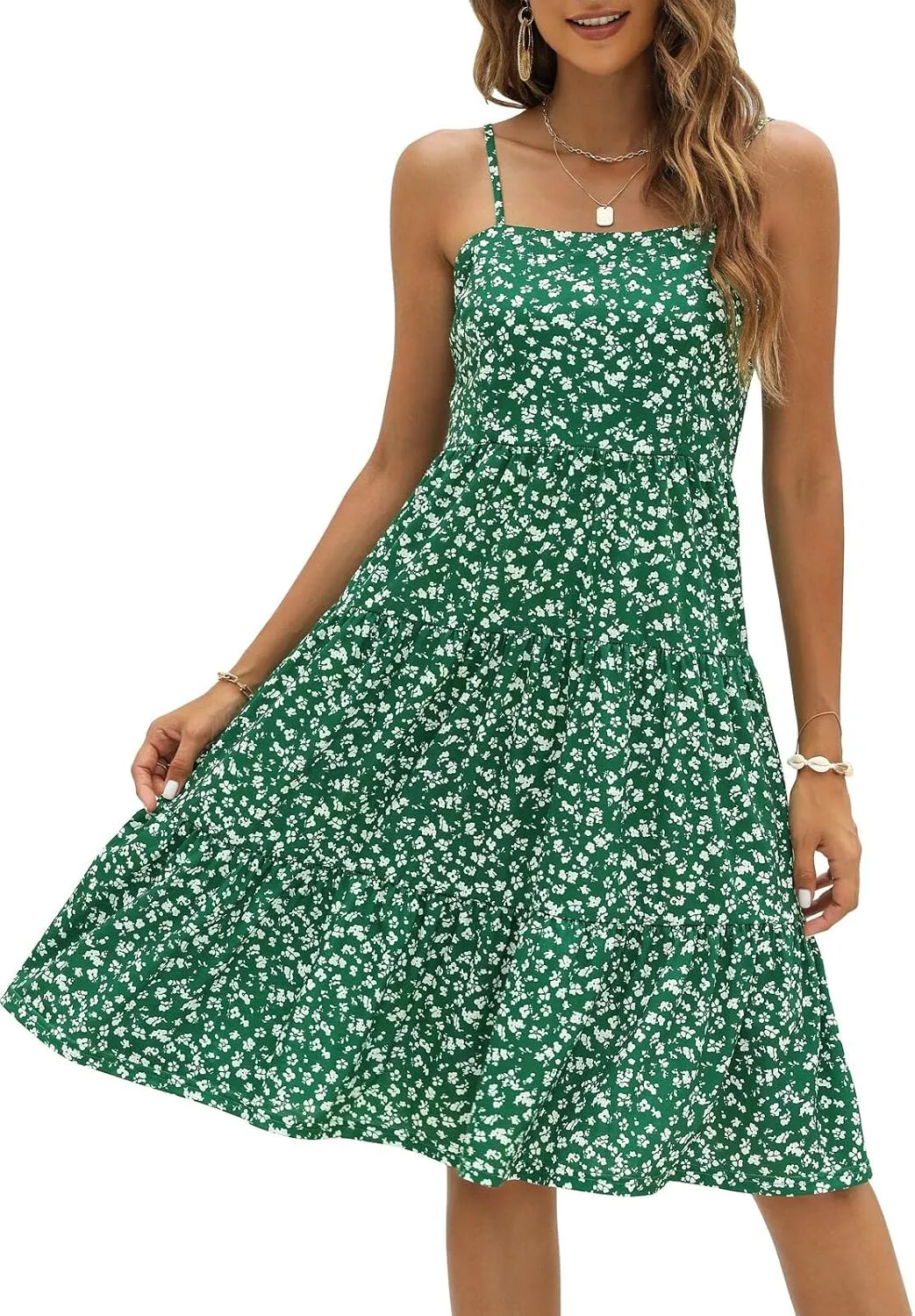 Berydress Womens Summer Dresses Spaghetti Strap Tiered Midi Dress Wedding Guest Ruffle Cotton Black Casual Beach Sun Dress