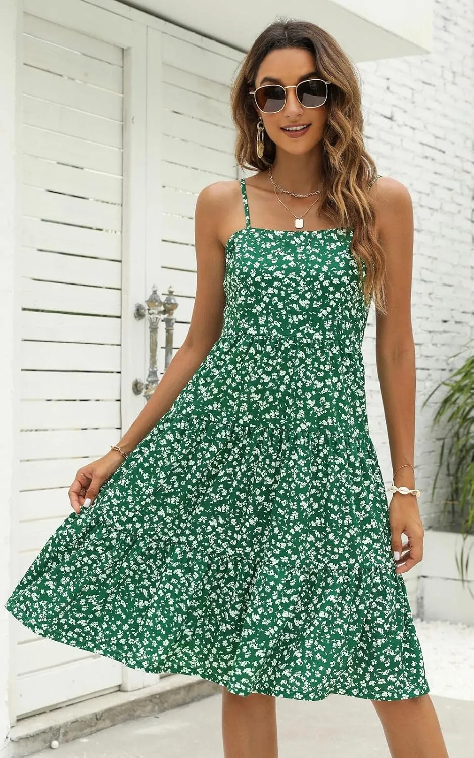 Berydress Womens Summer Dresses Spaghetti Strap Tiered Midi Dress Wedding Guest Ruffle Cotton Black Casual Beach Sun Dress