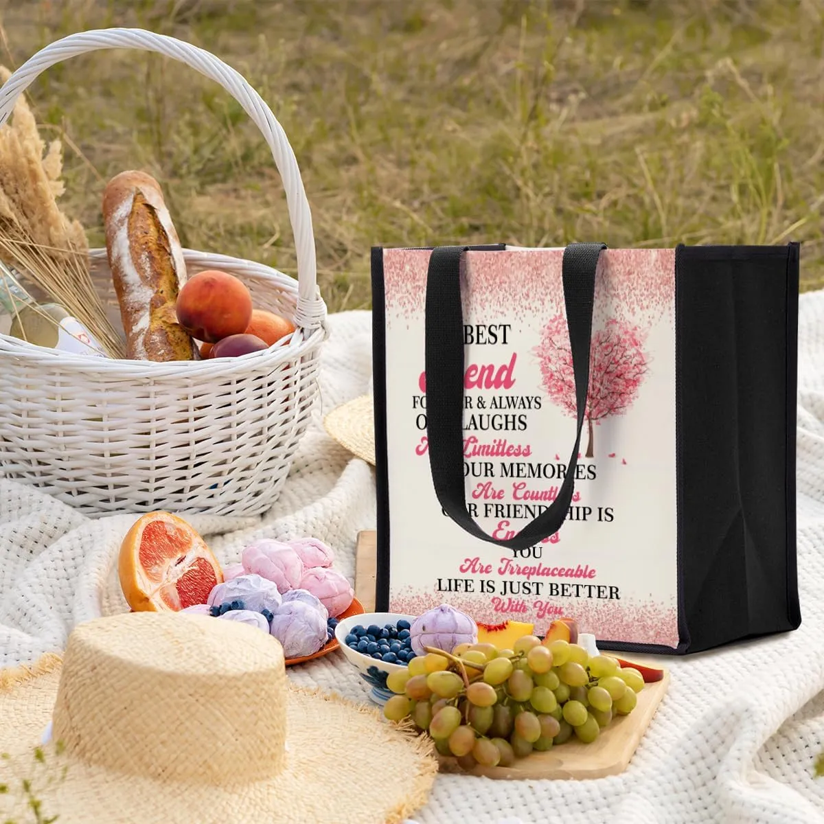 Bestie Friendship Gifts for Women, Best Friend Christmas Birthday Gifts, Canvas Tote Bag Reusable Grocery Bags