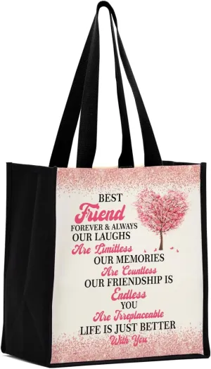 Bestie Friendship Gifts for Women, Best Friend Christmas Birthday Gifts, Canvas Tote Bag Reusable Grocery Bags