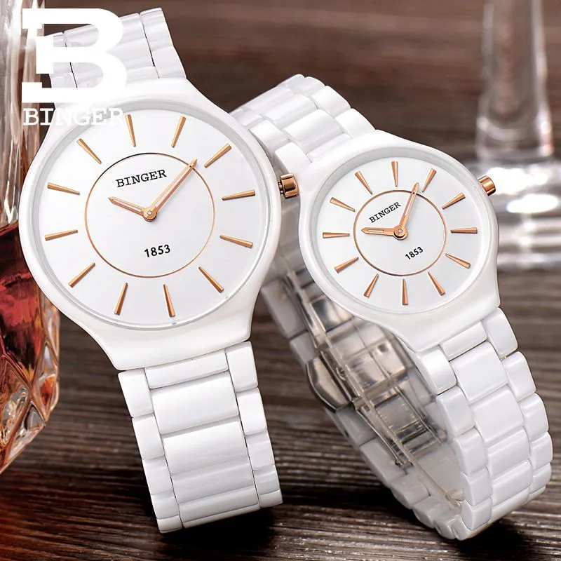 Binger Swiss Ceramic Quartz Couple Watch BS8006CB