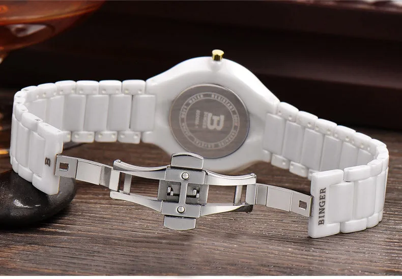Binger Swiss Ceramic Quartz Couple Watch BS8006CB