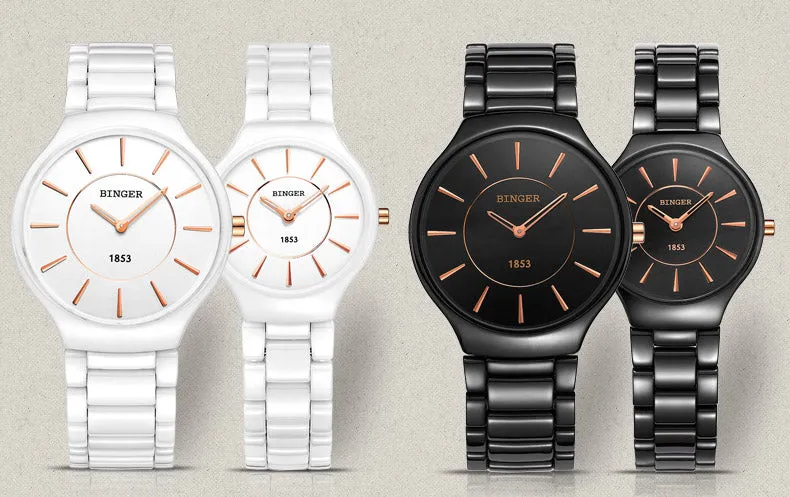 Binger Swiss Ceramic Quartz Couple Watch BS8006CB