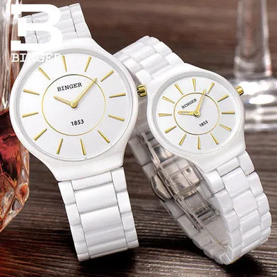 Binger Swiss Ceramic Quartz Couple Watch BS8006CB