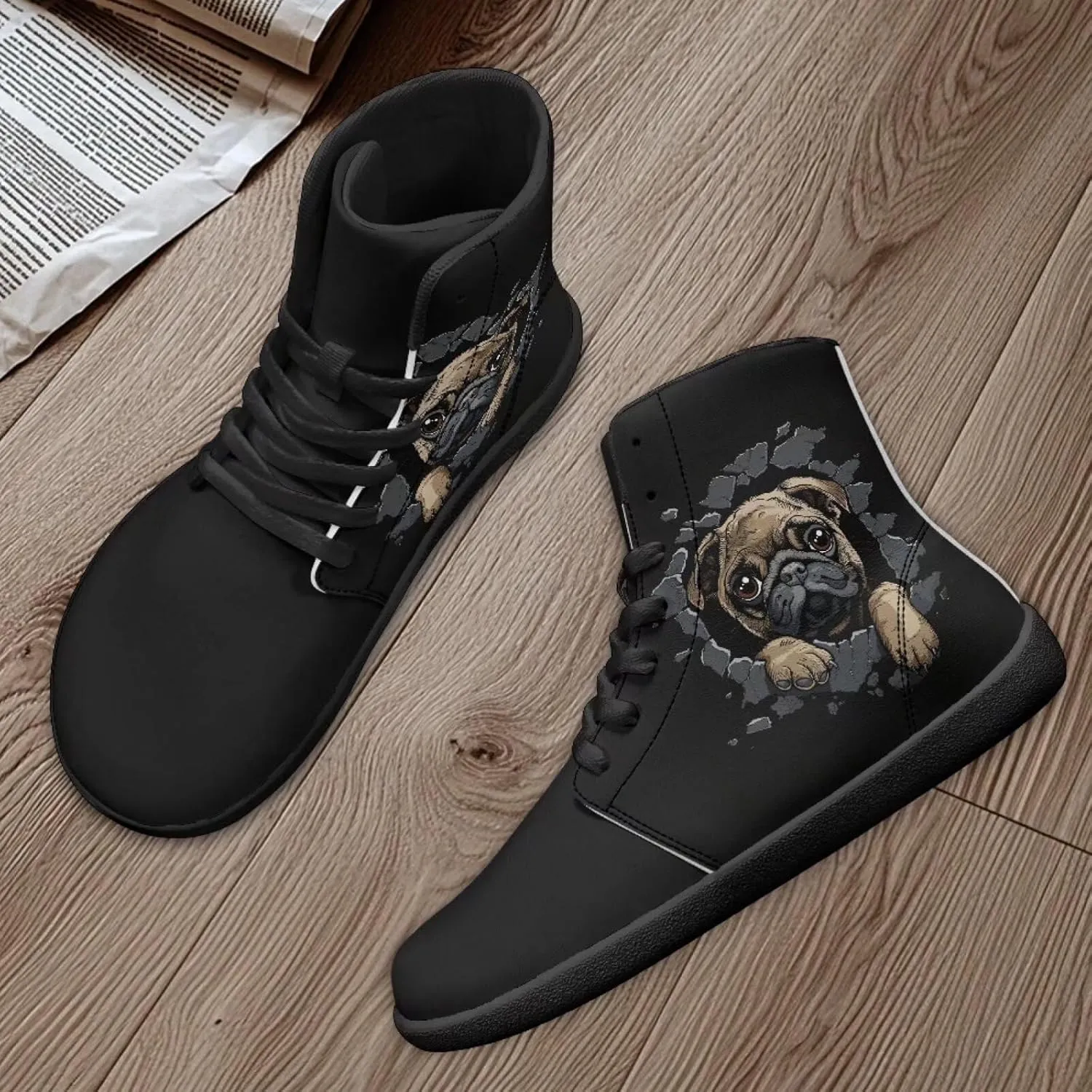 Binienty Barefoot Shoes Men Wide Toe Box High Top PU Minimalist Zero Drop Sneakers Outdoor Footwear
