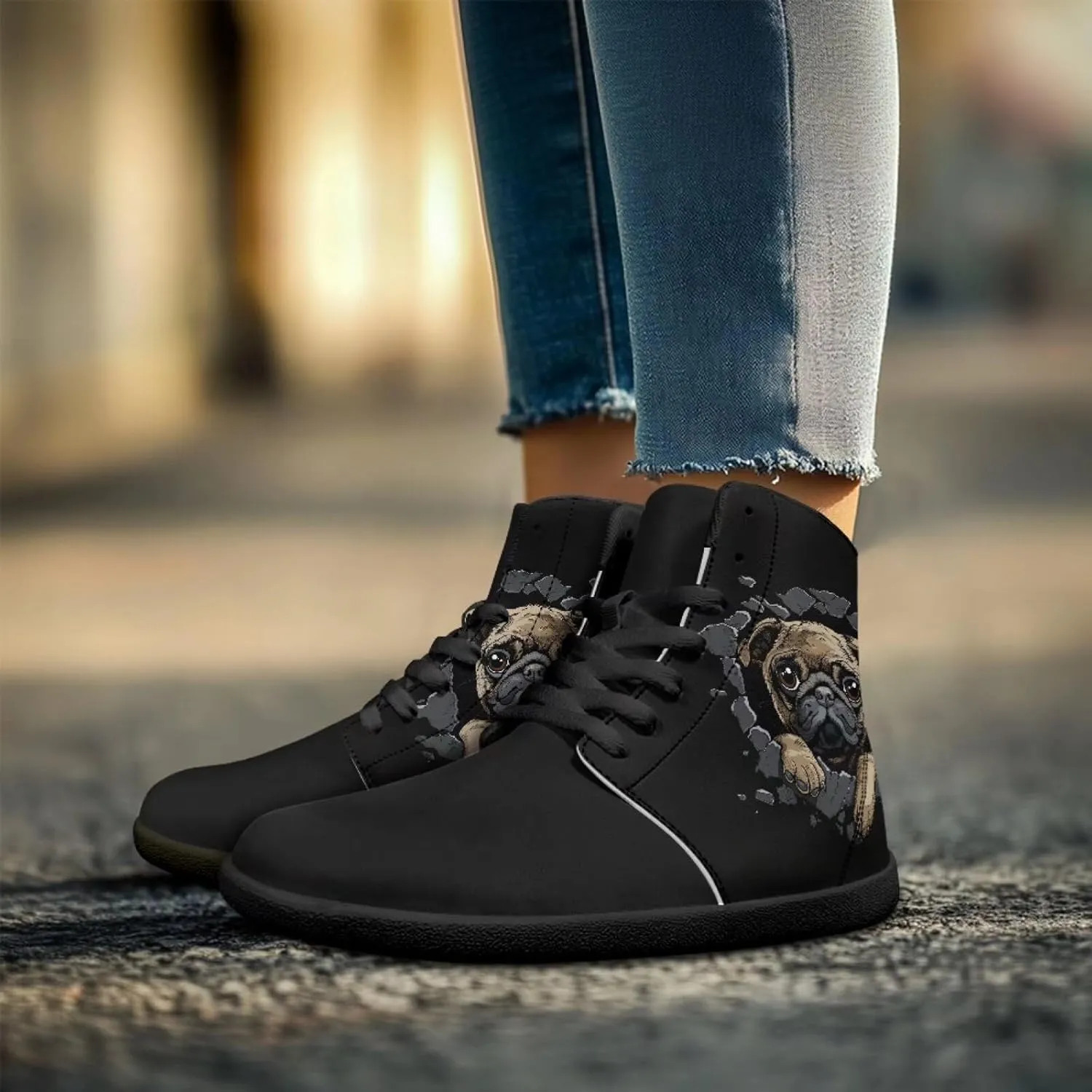Binienty Barefoot Shoes Men Wide Toe Box High Top PU Minimalist Zero Drop Sneakers Outdoor Footwear