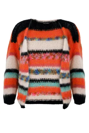 Black Colour - Bcadria Multi Striped Cardigan - Orange Multi