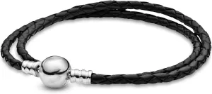 Black Leather Charm Jewelry Sterling Silver Bracelet 19 Cm Mother's day Jewelry