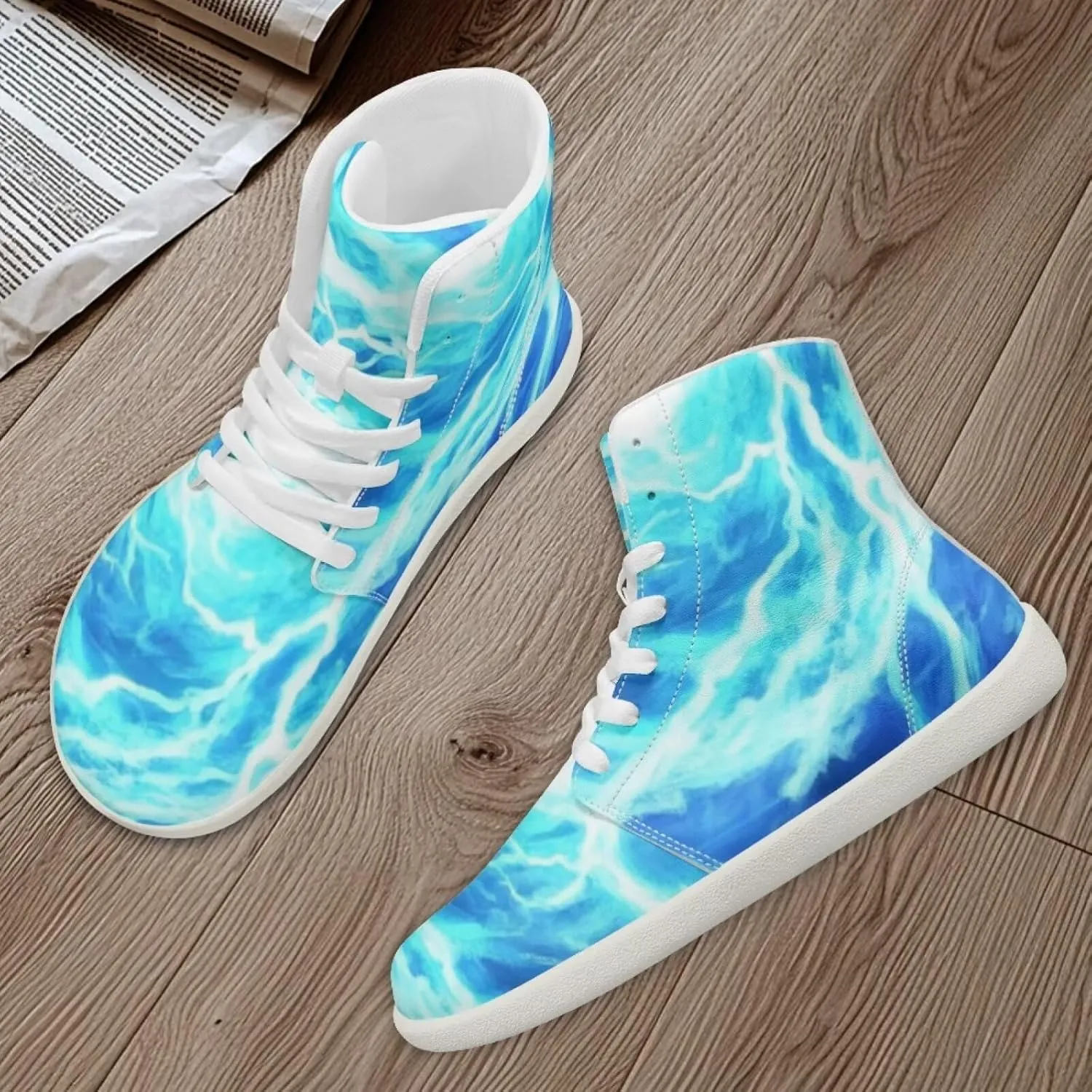 Blitz Flame Print Mens High Top Sneakers Womens Lightweight Wide Toe Barefoot Shoes Anti Slip Zero Drop Walking Shoes Sports Sneakers