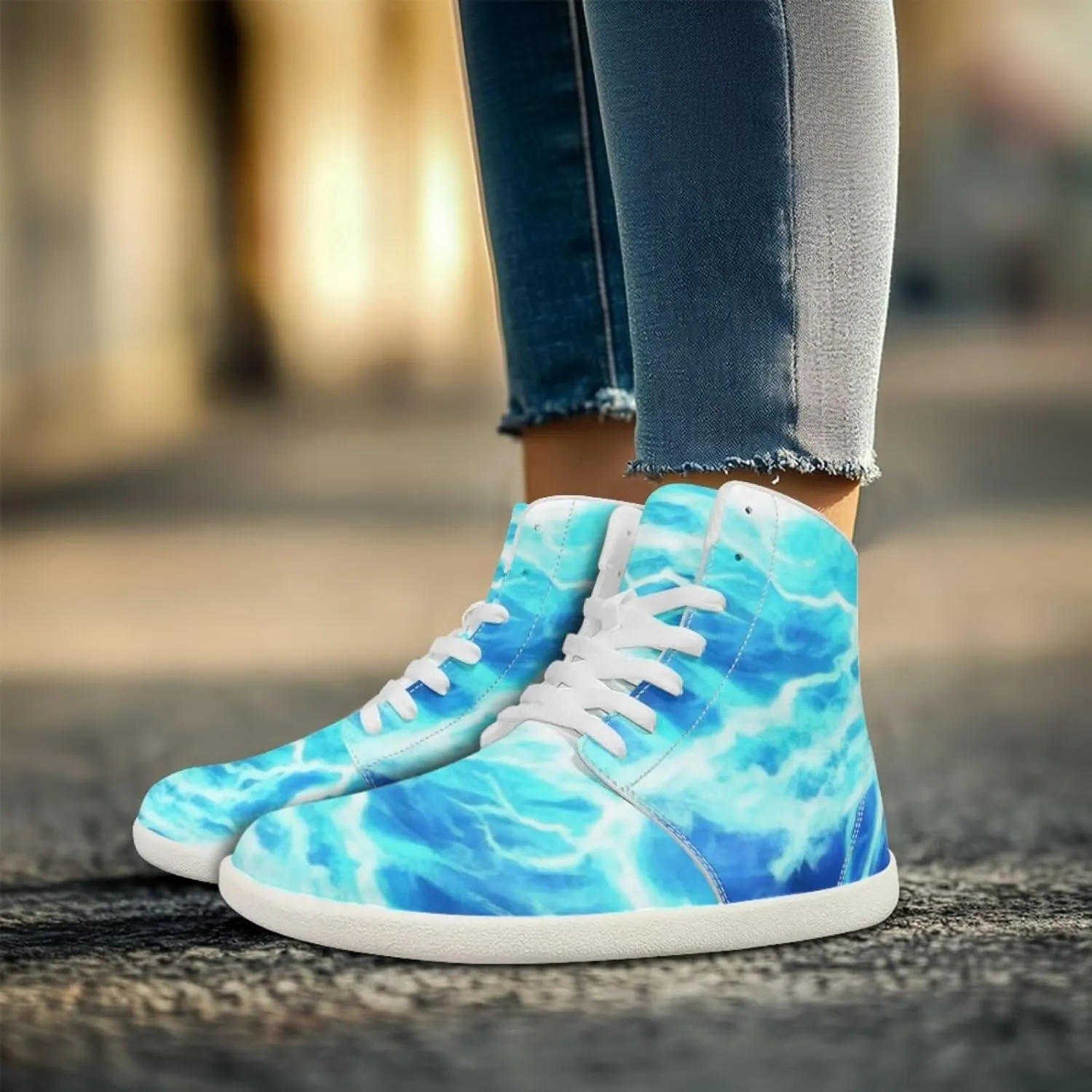 Blitz Flame Print Mens High Top Sneakers Womens Lightweight Wide Toe Barefoot Shoes Anti Slip Zero Drop Walking Shoes Sports Sneakers
