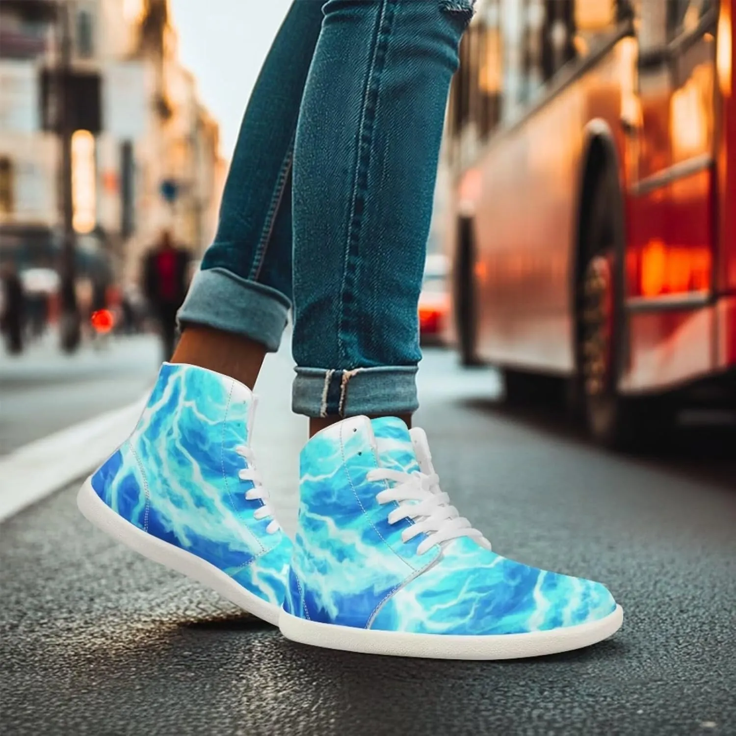 Blitz Flame Print Mens High Top Sneakers Womens Lightweight Wide Toe Barefoot Shoes Anti Slip Zero Drop Walking Shoes Sports Sneakers