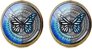 Blue Grey Butterfly Cufflinks Funny Friends Gift Art Photo Jewelry Handmade Jewelry