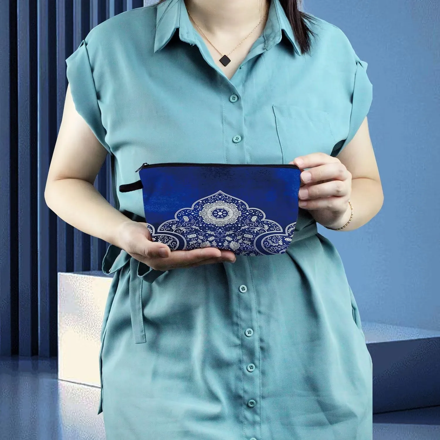 Blue White Porcelain Cosmetic Bag Cute Small Organizer Zipper Pouch Blue Ethnic Pattern Cosmetic Bag Present for Women Friends