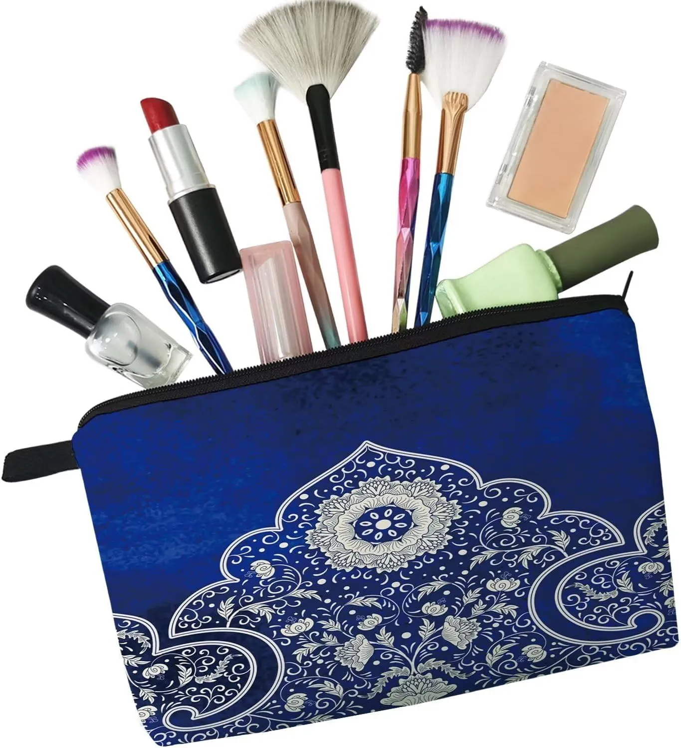Blue White Porcelain Cosmetic Bag Cute Small Organizer Zipper Pouch Blue Ethnic Pattern Cosmetic Bag Present for Women Friends