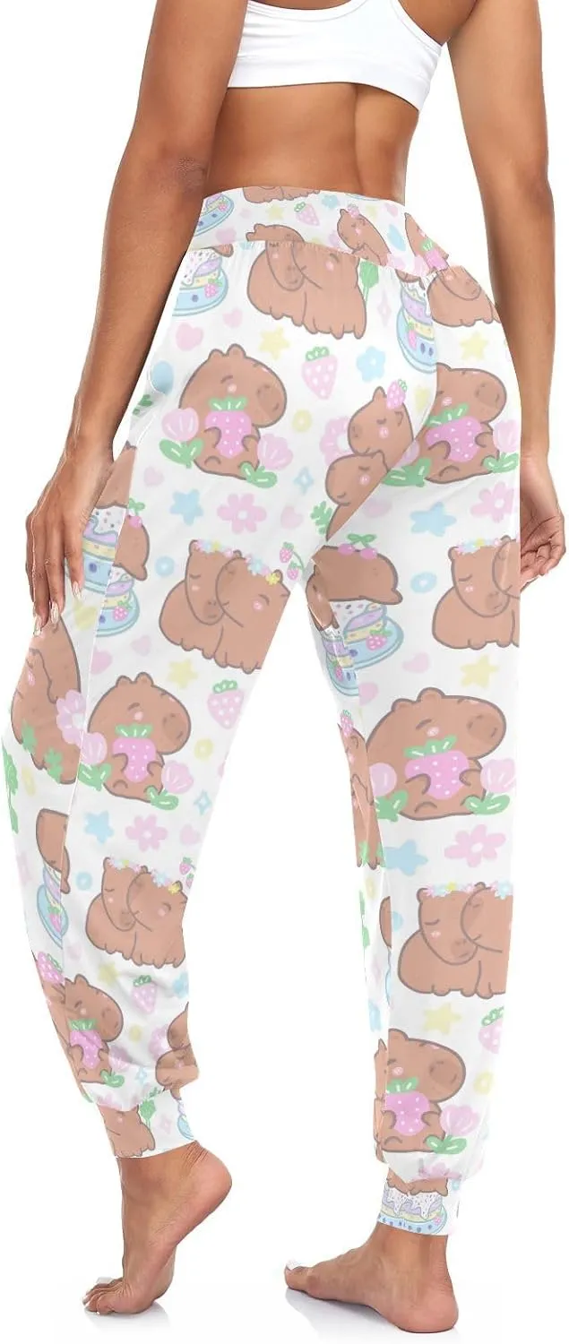 Boccsty Women's Pajama Pants Capybaras Strawberries Flowers Women Harem Pants Sweatpants Yoga Pants Athletic Lounge Pants S