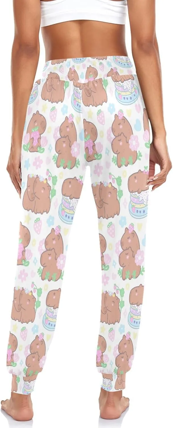 Boccsty Women's Pajama Pants Capybaras Strawberries Flowers Women Harem Pants Sweatpants Yoga Pants Athletic Lounge Pants S
