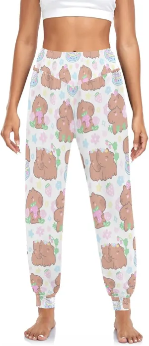 Boccsty Women's Pajama Pants Capybaras Strawberries Flowers Women Harem Pants Sweatpants Yoga Pants Athletic Lounge Pants S