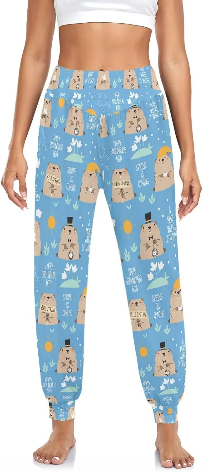 Boccsty Women's Pajama Pants Happy Groundhog Day Women Harem Pants Sweatpants Yoga Pants Athletic Lounge Pants S
