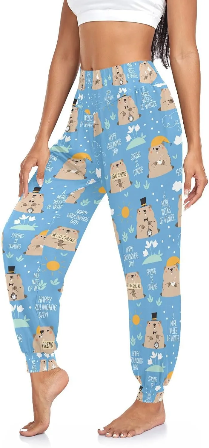 Boccsty Women's Pajama Pants Happy Groundhog Day Women Harem Pants Sweatpants Yoga Pants Athletic Lounge Pants S