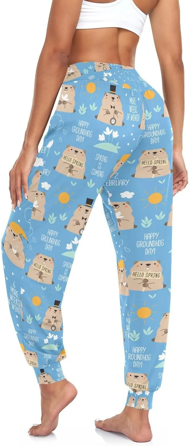 Boccsty Women's Pajama Pants Happy Groundhog Day Women Harem Pants Sweatpants Yoga Pants Athletic Lounge Pants S