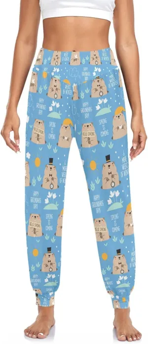 Boccsty Women's Pajama Pants Happy Groundhog Day Women Harem Pants Sweatpants Yoga Pants Athletic Lounge Pants S