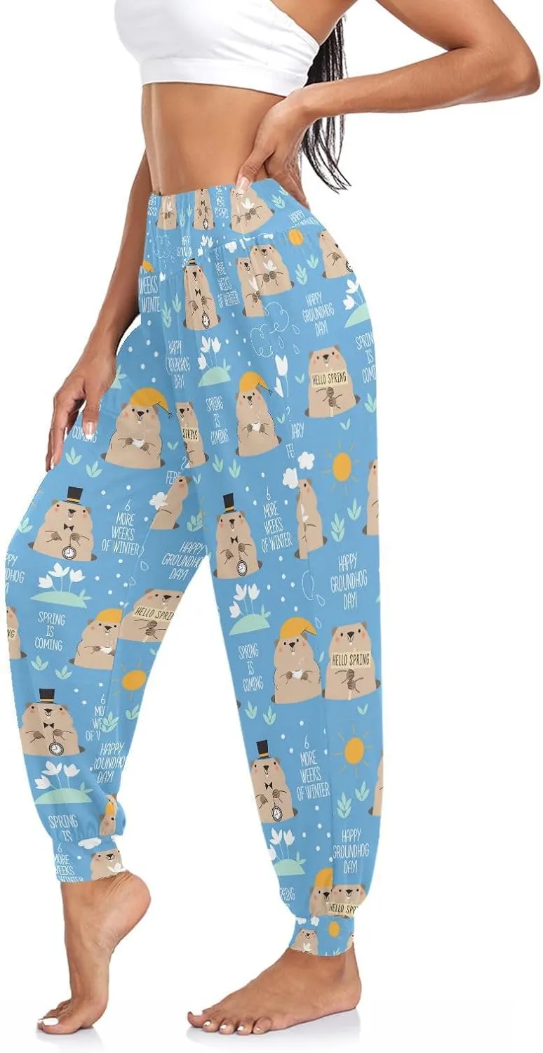 Boccsty Women's Pajama Pants Happy Groundhog Day Women Harem Pants Sweatpants Yoga Pants Athletic Lounge Pants S