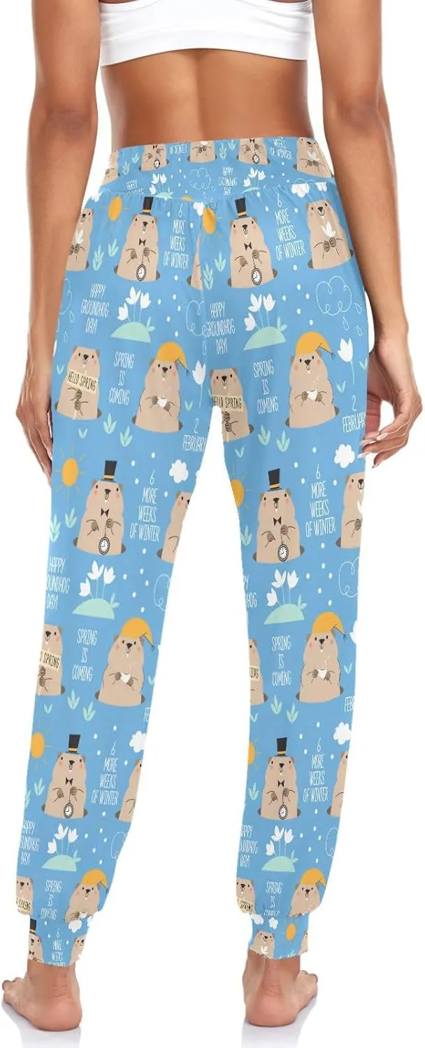 Boccsty Women's Pajama Pants Happy Groundhog Day Women Harem Pants Sweatpants Yoga Pants Athletic Lounge Pants S