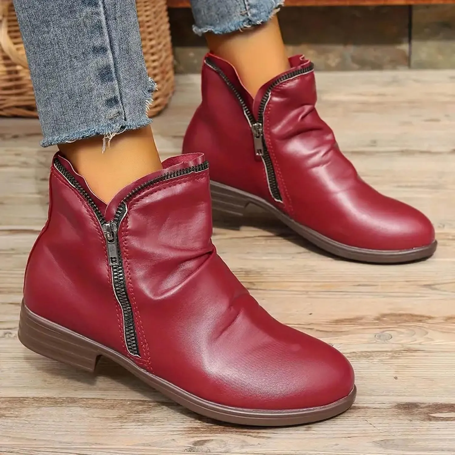 Boots for Women Ankle Boots Casual Womens Low Heel Fashion Arch Support Lace Up Zipper Shoes Walking Short Booties