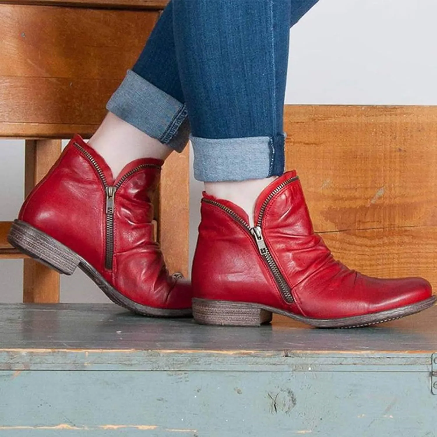 Boots for Women Ankle Boots Casual Womens Low Heel Fashion Arch Support Lace Up Zipper Shoes Walking Short Booties