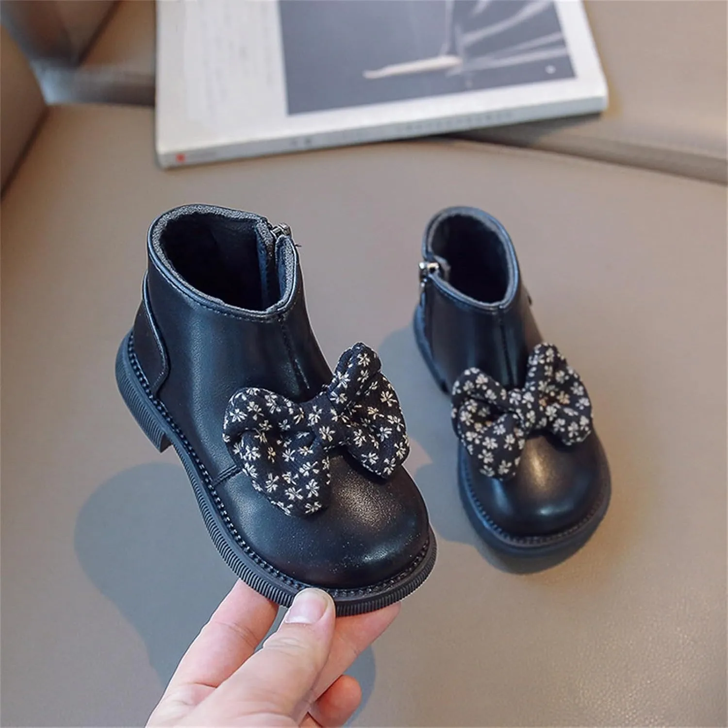 Bowknot Ankle Boots for Toddler Girls Princess Fashion Thick Bottom Birthday Sweet Dress Shoes with Side Zipper
