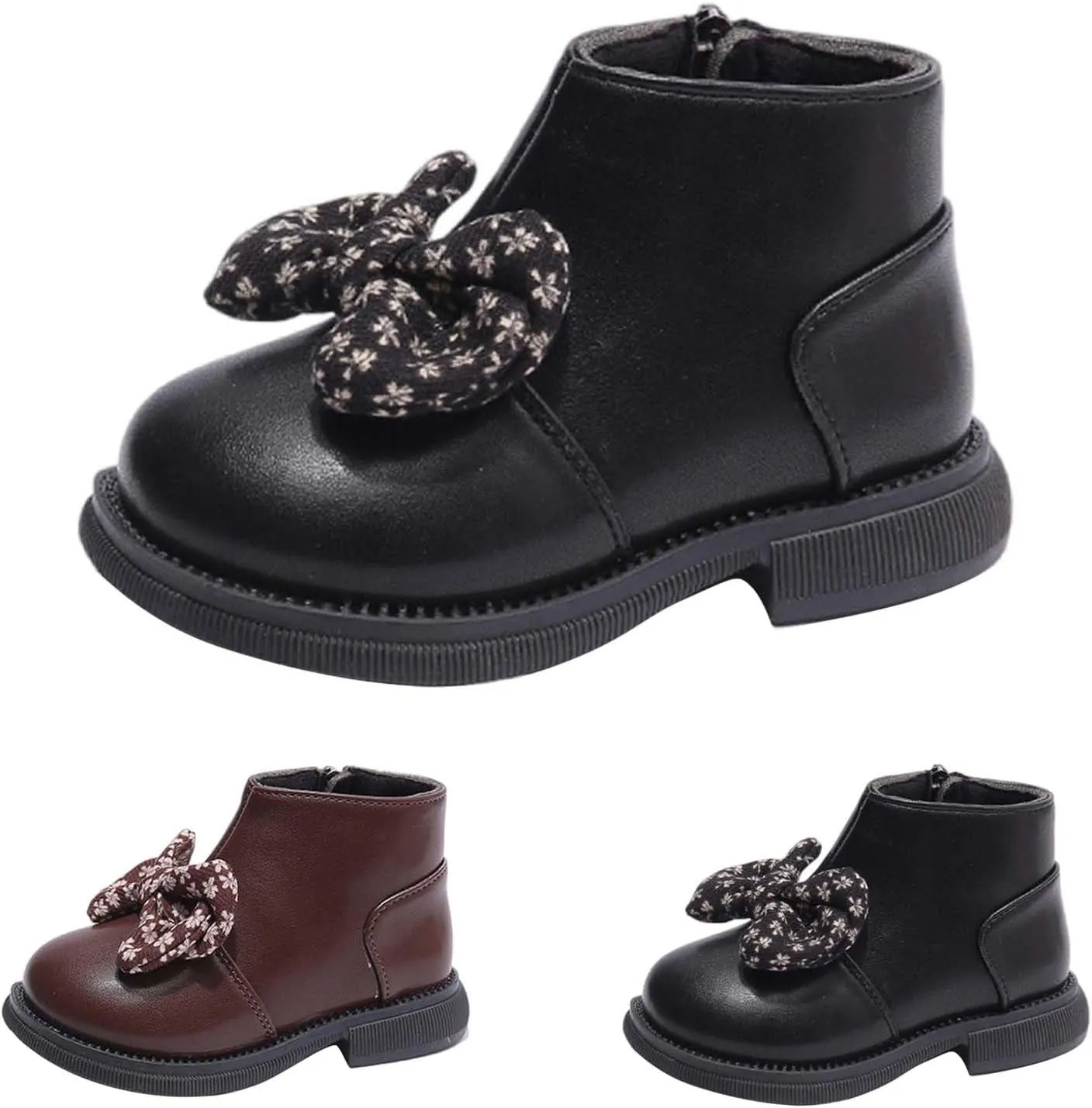 Bowknot Ankle Boots for Toddler Girls Princess Fashion Thick Bottom Birthday Sweet Dress Shoes with Side Zipper